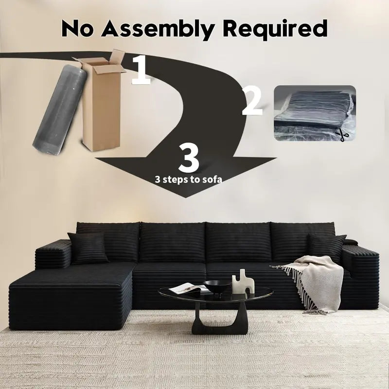 107.5-Inch L-Shaped Cloud Sectional ¨C Minimalist Deep-Seat Sofa. No Assembly Required