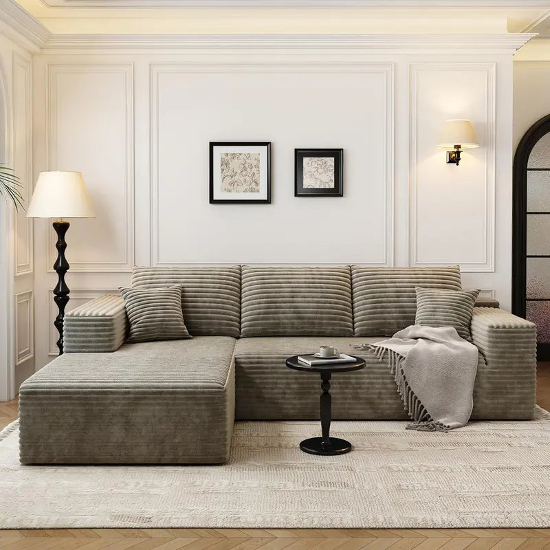 107.5-Inch L-Shaped Cloud Sectional ¨C Minimalist Deep-Seat Sofa. No Assembly Required