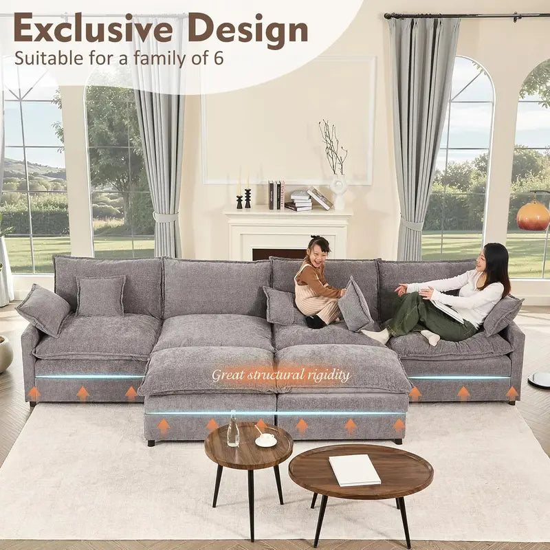 108-Inch U-Shape Cloud Sofa ¨C Plush Deep-Seat Sectional for Spacious Living Areas