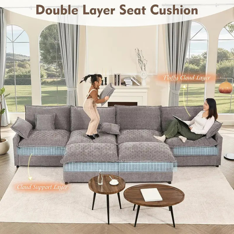 108-Inch U-Shape Cloud Sofa ¨C Plush Deep-Seat Sectional for Spacious Living Areas