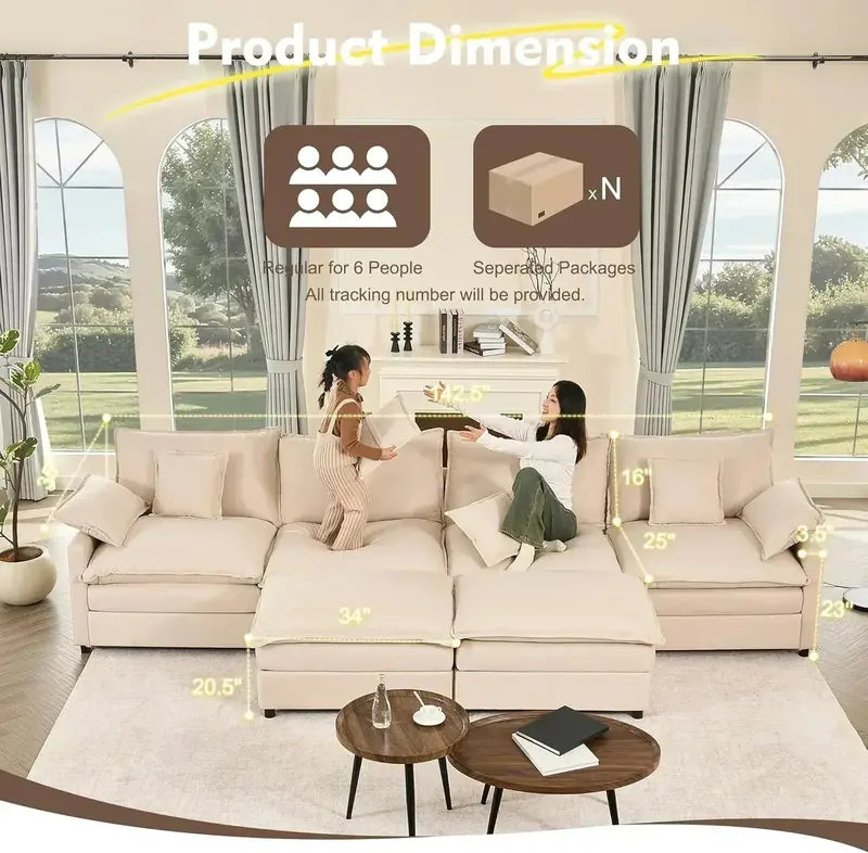 108-Inch U-Shaped Modular Cloud Sofa ¨C Plush Sectional Seating with Customizable Layouts