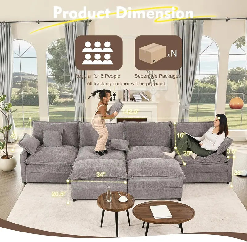 108-Inch U-Shaped Modular Cloud Sofa ¨C Plush Sectional Seating with Customizable Layouts