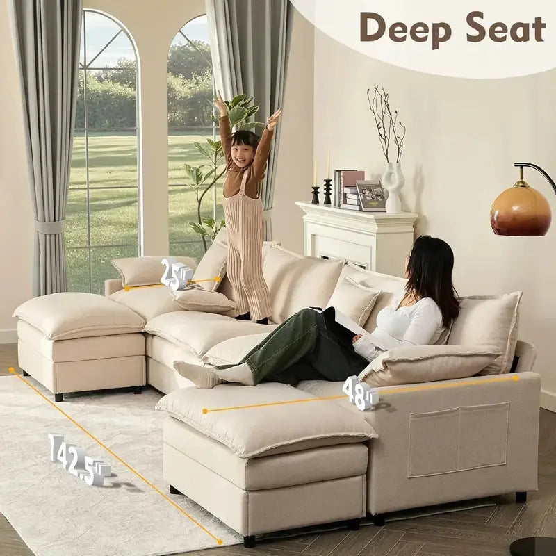 108-Inch U-Shaped Modular Cloud Sofa ¨C Plush Sectional Seating with Customizable Layouts