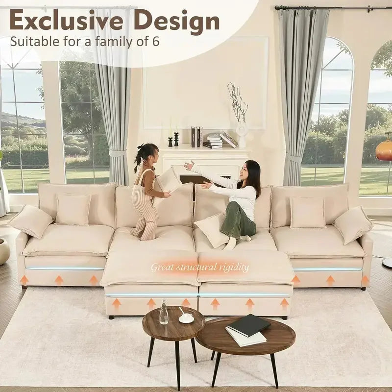 108-Inch U-Shaped Modular Cloud Sofa ¨C Three-Seat Comfort Design