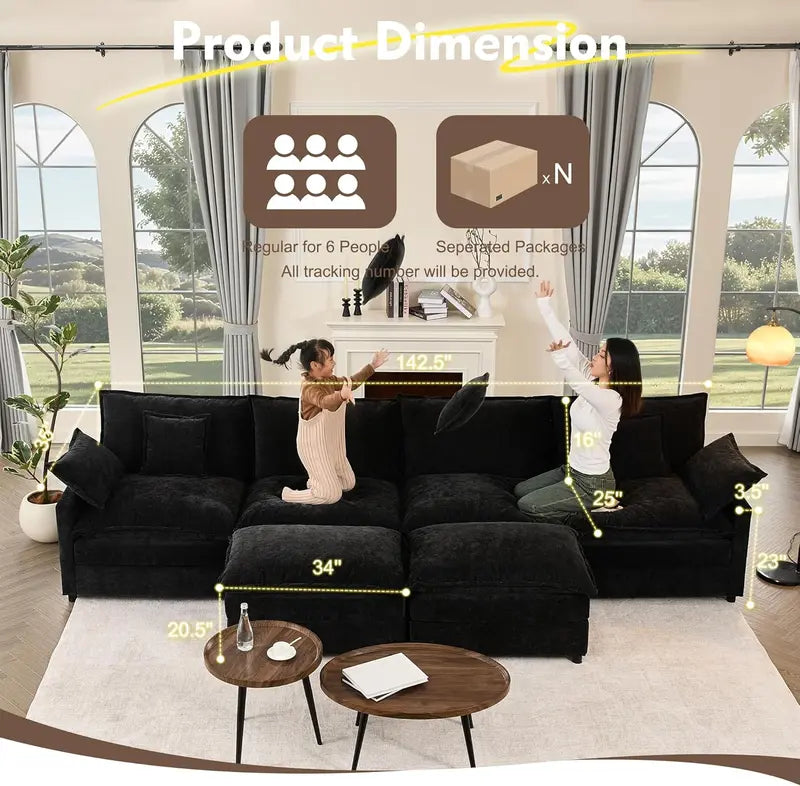 108-Inch U-Shaped Sectional Sofa ¨C Cloud-Like Comfort Sofa with Removable Footstool