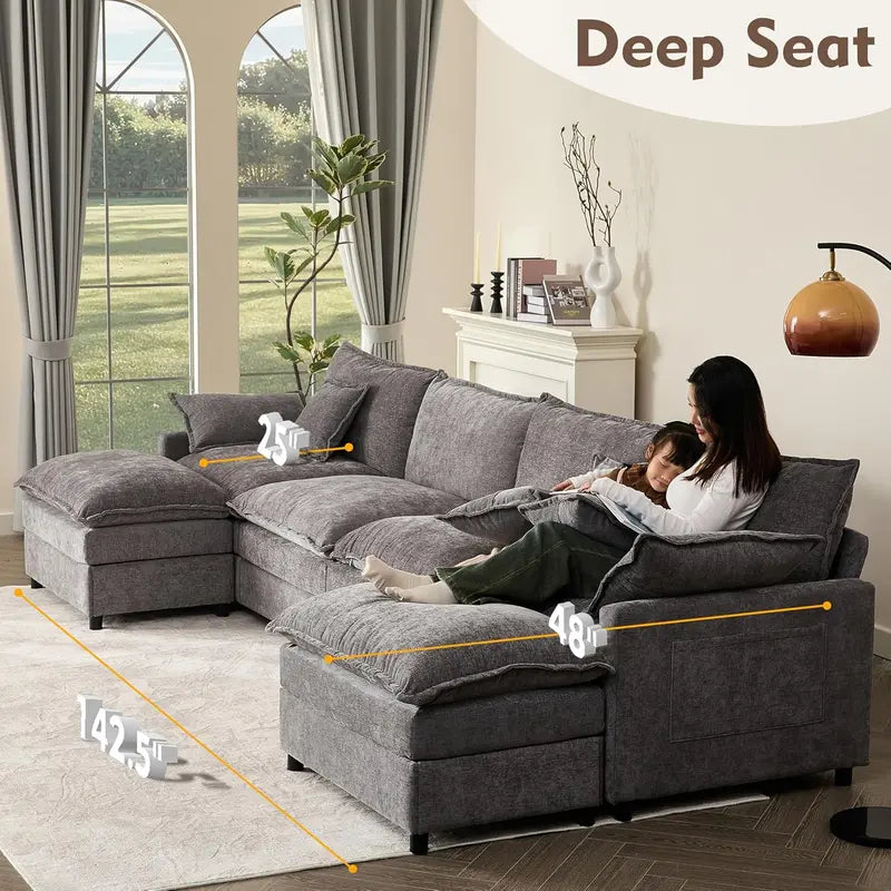 108-Inch U-Shaped Sectional Sofa ¨C Cloud-Like Comfort Sofa with Removable Footstool