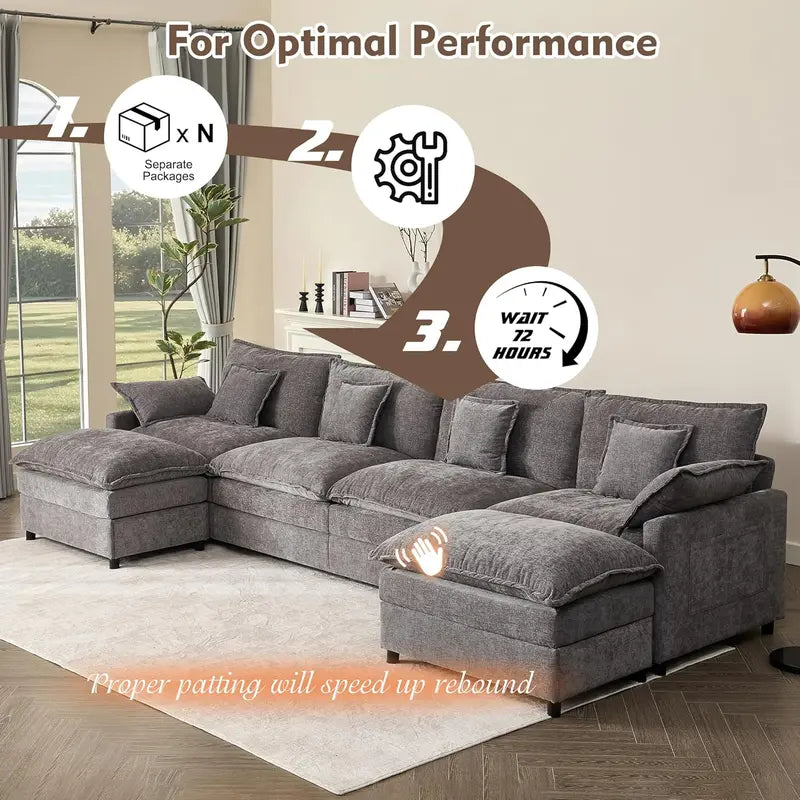 108-Inch U-Shaped Sectional Sofa ¨C Cloud-Like Comfort Sofa with Removable Footstool