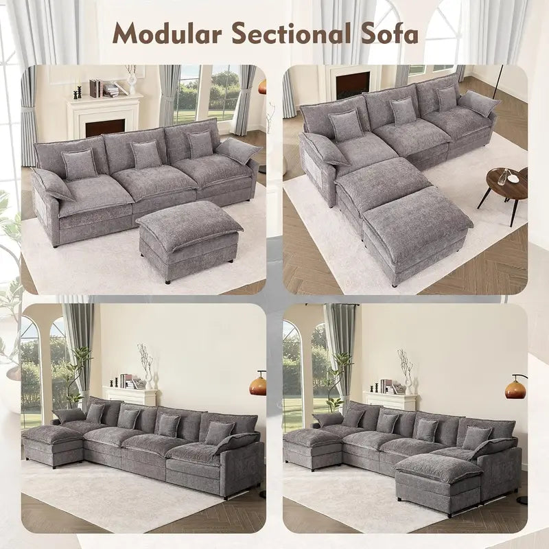 108-Inch U-Shaped Sectional Sofa ¨C Cloud-Like Comfort Sofa with Removable Footstool