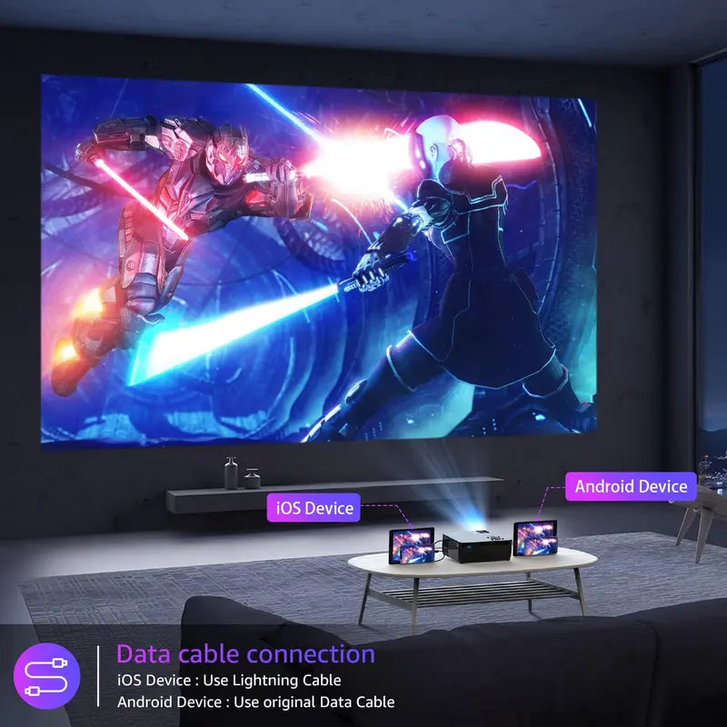 1080P Native Resolution Projector with 5G WiFi. Bluetooth. and Included Portable Projection Screen
