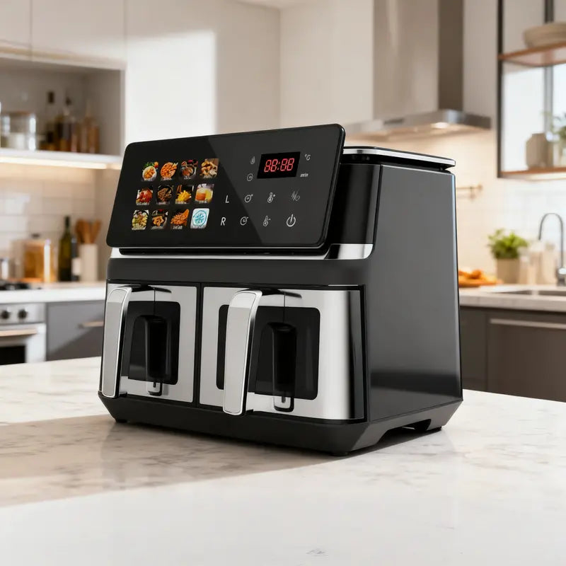 10L Dual-Basket Smart Air Fryer ¨C Black Stainless Steel Build