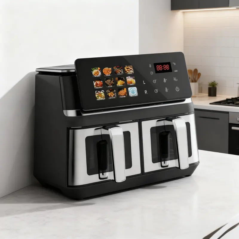10L Dual-Basket Smart Air Fryer ¨C Black Stainless Steel Build