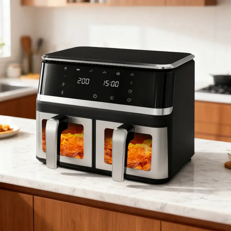 10L Dual-Basket Smart Air Fryer ¨C Black Stainless Steel Build
