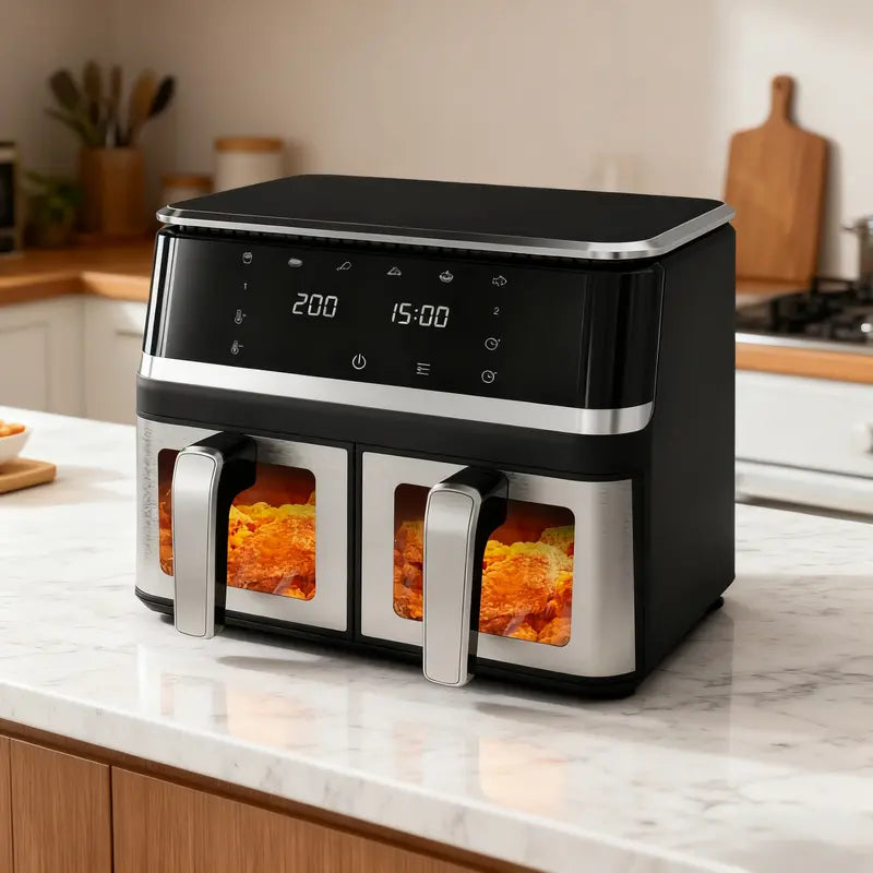 10L Dual-Basket Smart Air Fryer ¨C Black Stainless Steel Build