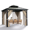 10¡Á10 All-Weather Hardtop Gazebo ¨C Dual-Layer Metal Roof. Aluminum Frame. Khaki