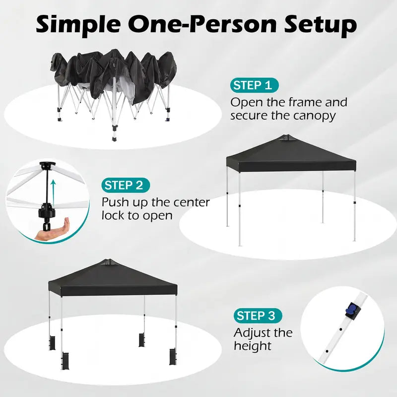10¡Á10-Foot Pop-Up Canopy Tent with One-Touch Setup. Sandbags & Convenient Roller Bag