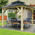 10¡Á10 ft All-Weather Hardtop Patio Gazebo ¨C Wooden Frame with Dual-Tier Metal Roof &amp; Pergola-Style Shelter