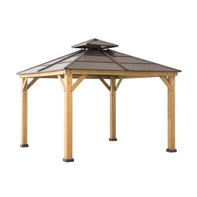 10×10 ft Cedar Gazebo with Steel Two-Tier Hip Roof ¨C Hardtop Outdoor Pavilion