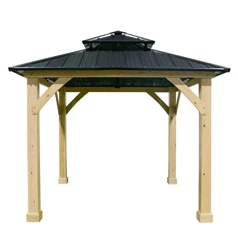 10×10 FT Hardtop Patio Gazebo ¨C Weather-Resistant Wood-Framed Shelter with Dual-Tier Metal Roof &amp; Ventilation Design