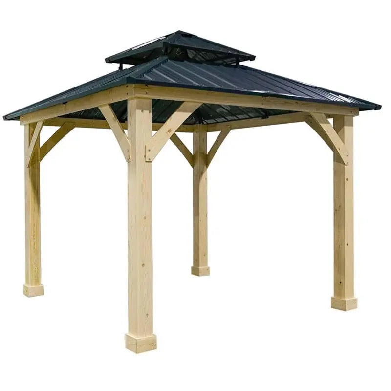10×10 FT Hardtop Patio Gazebo ¨C Weather-Resistant Wood-Framed Shelter with Dual-Tier Metal Roof &amp; Ventilation Design