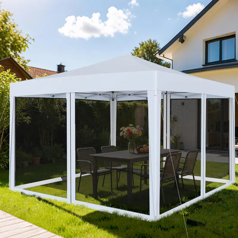 10¡Á10 FT Pop-Up Canopy Tent ¨C Instant Setup Outdoor Shelter with Mesh Panels. Carry Bag & Adjustable Height
