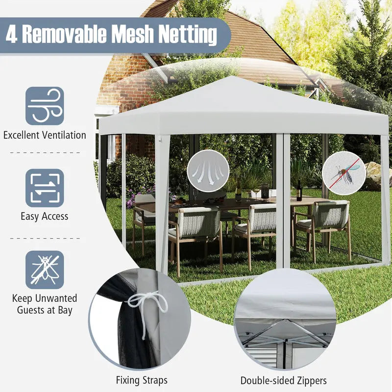 10¡Á10 FT Pop-Up Canopy Tent ¨C Instant Setup Outdoor Shelter with Mesh Panels. Carry Bag & Adjustable Height