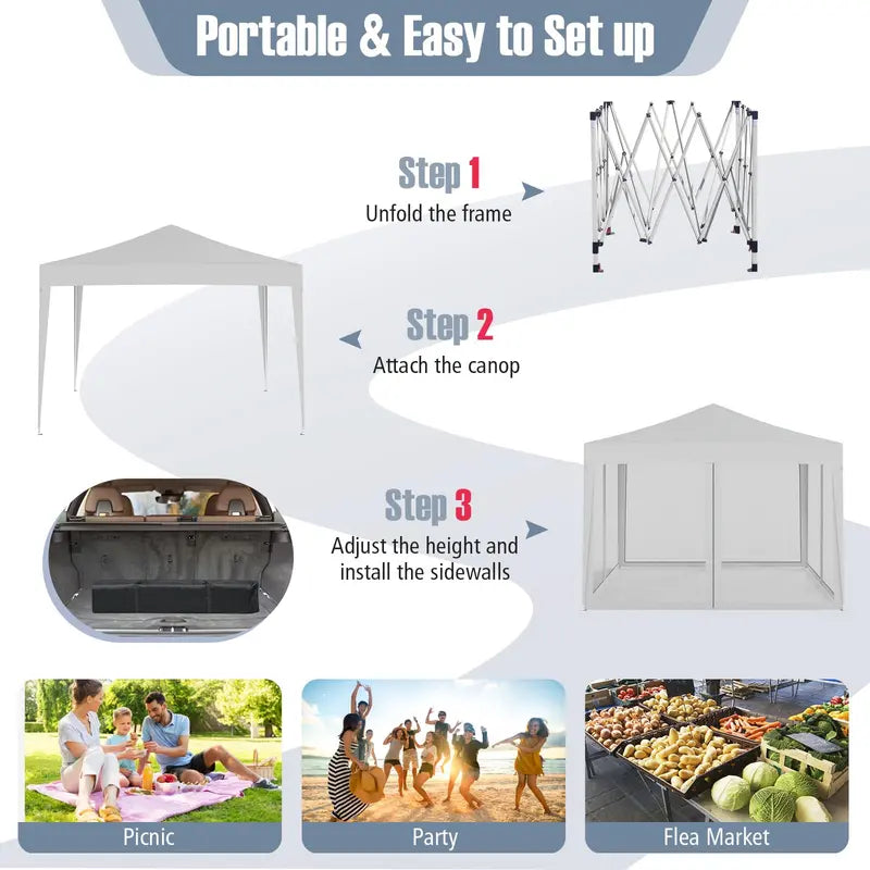 10¡Á10 FT Pop-Up Canopy Tent ¨C Instant Setup Outdoor Shelter with Mesh Panels. Carry Bag & Adjustable Height