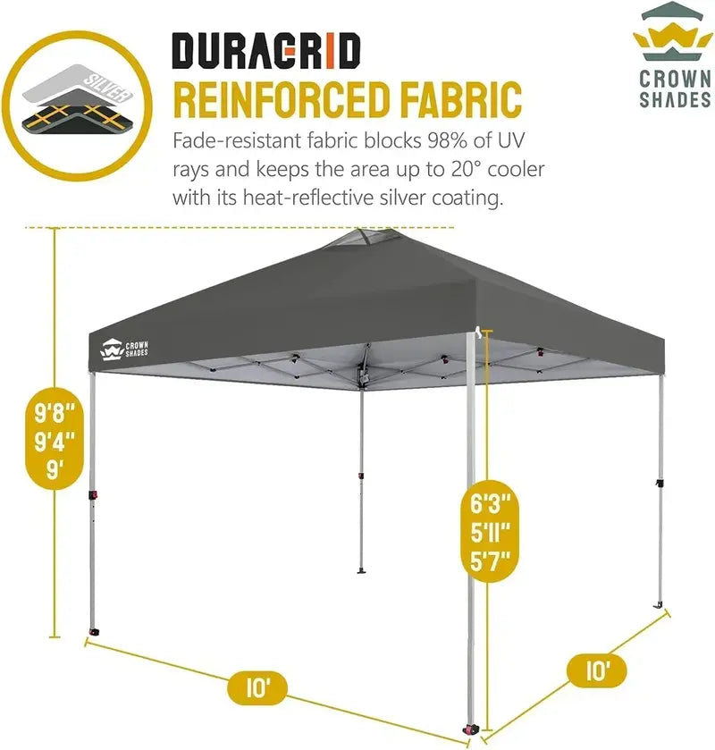10¡Á10 One-Click Pop-Up Awning ¨C Silver-Coated Sunshade Canopy for Beach. Picnic & Outdoor Events