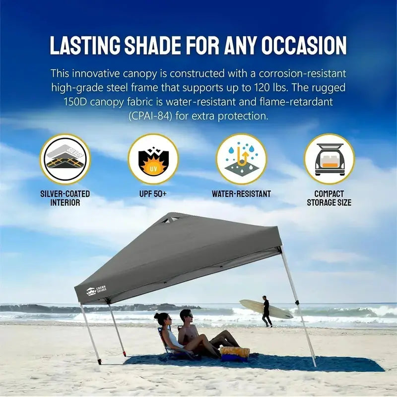 10¡Á10 One-Click Pop-Up Awning ¨C Silver-Coated Sunshade Canopy for Beach. Picnic & Outdoor Events