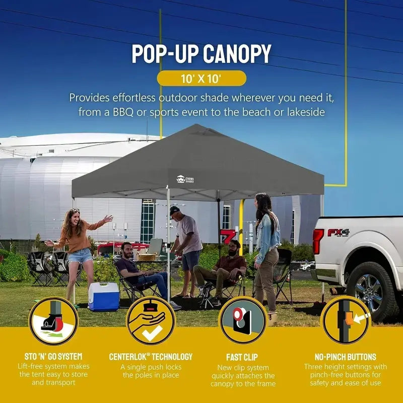 10¡Á10 One-Click Pop-Up Awning ¨C Silver-Coated Sunshade Canopy for Beach. Picnic & Outdoor Events