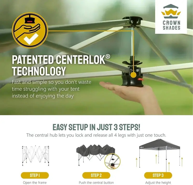 10¡Á10 One-Click Pop-Up Awning ¨C Silver-Coated Sunshade Canopy for Beach. Picnic & Outdoor Events