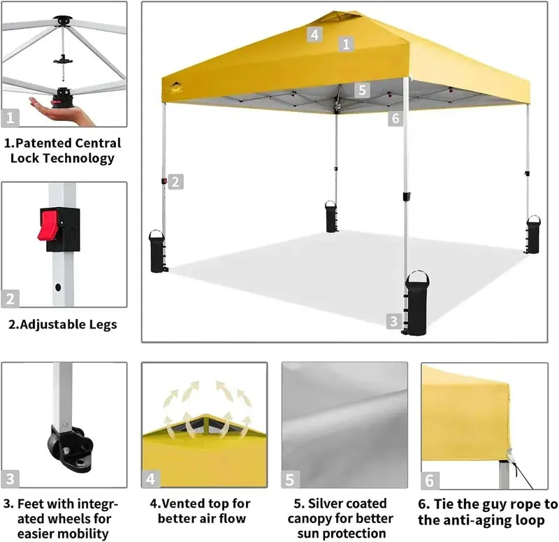 10¡Á10 One-Click Pop-Up Awning ¨C Silver-Coated Sunshade Canopy for Beach. Picnic & Outdoor Events