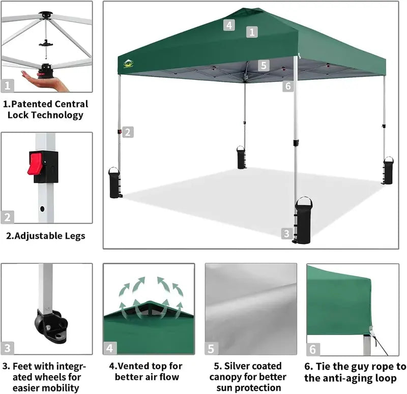 10¡Á10 One-Click Pop-Up Awning ¨C Silver-Coated Sunshade Canopy for Beach. Picnic & Outdoor Events
