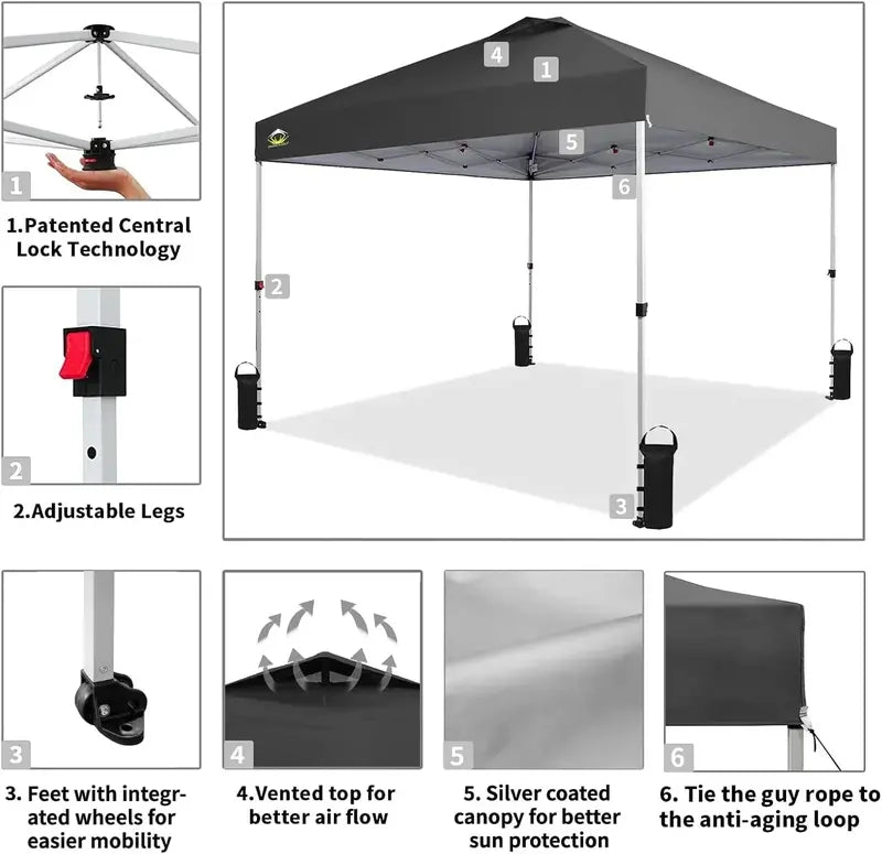 10¡Á10 One-Click Pop-Up Awning ¨C Silver-Coated Sunshade Canopy for Beach. Picnic & Outdoor Events