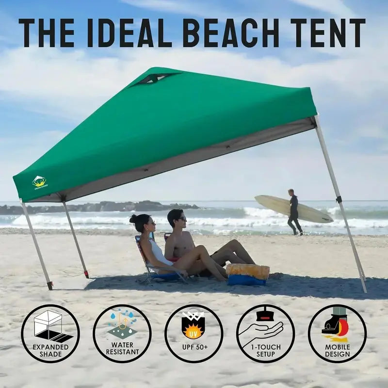 10¡Á10 One-Click Pop-Up Awning ¨C Silver-Coated Sunshade Canopy for Beach. Picnic & Outdoor Events