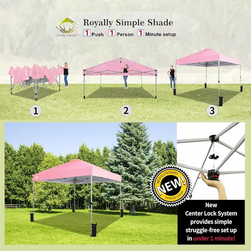 10¡Á10 One-Touch Pop-Up Awning ¨C Beach Sunshade Tent with Silver-Coated Canopy. 3 Height Adjustments & 4 Sand Pockets
