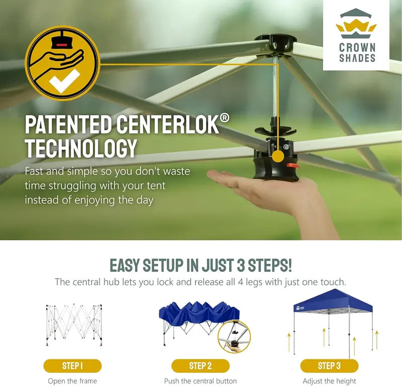 10¡Á10 One-Touch Pop-Up Awning ¨C Beach Sunshade Tent with Silver-Coated Canopy. 3 Height Adjustments & 4 Sand Pockets