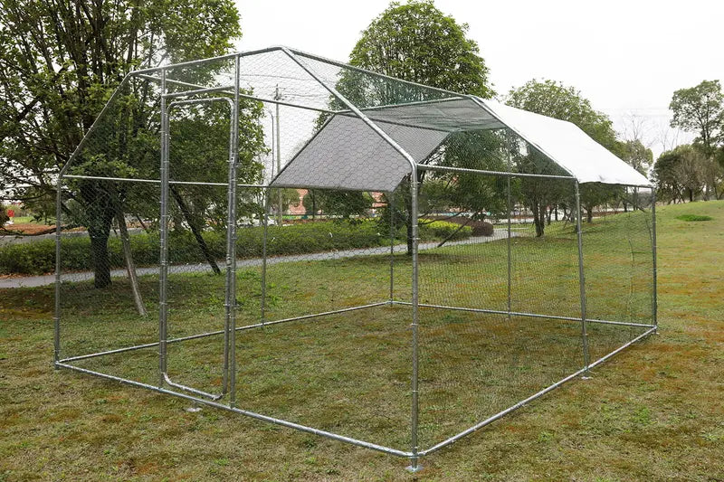 10-x10′ Outdoor Heavy Duty Chicken Coops Walk in Metal Chicken Cages Large Pets Raise Crate Protector Poultry Rabbit House with Waterproof Cover Backyard