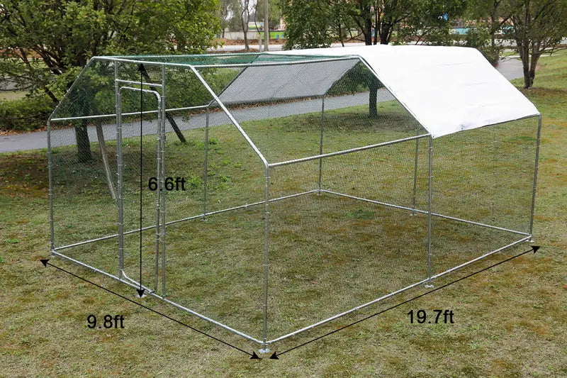 10-x10′ Outdoor Heavy Duty Chicken Coops Walk in Metal Chicken Cages Large Pets Raise Crate Protector Poultry Rabbit House with Waterproof Cover Backyard