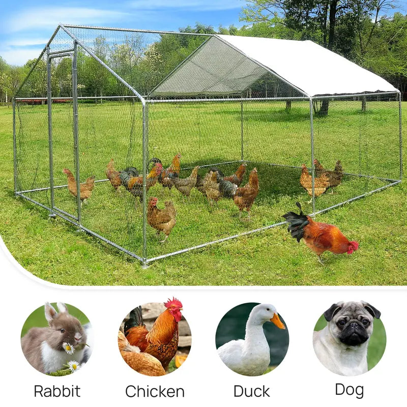 10x10ft Walk in Large Metal Chicken Coop Run Backyard Hen House Poultry Rabbit Cage