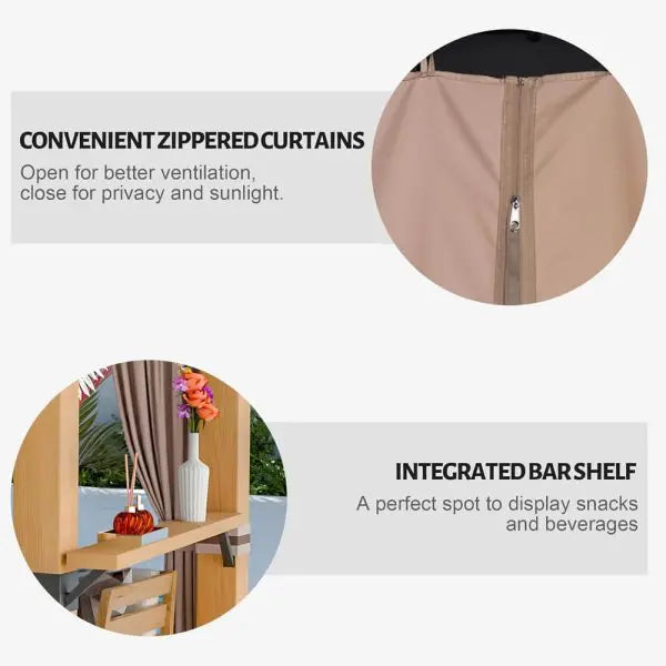 10¡Á12 FT Cedar Hardtop Gazebo ¨C All-Season Wooden Outdoor Structure with Metal Roof. Back Curtains & Weather-Resistant Finish