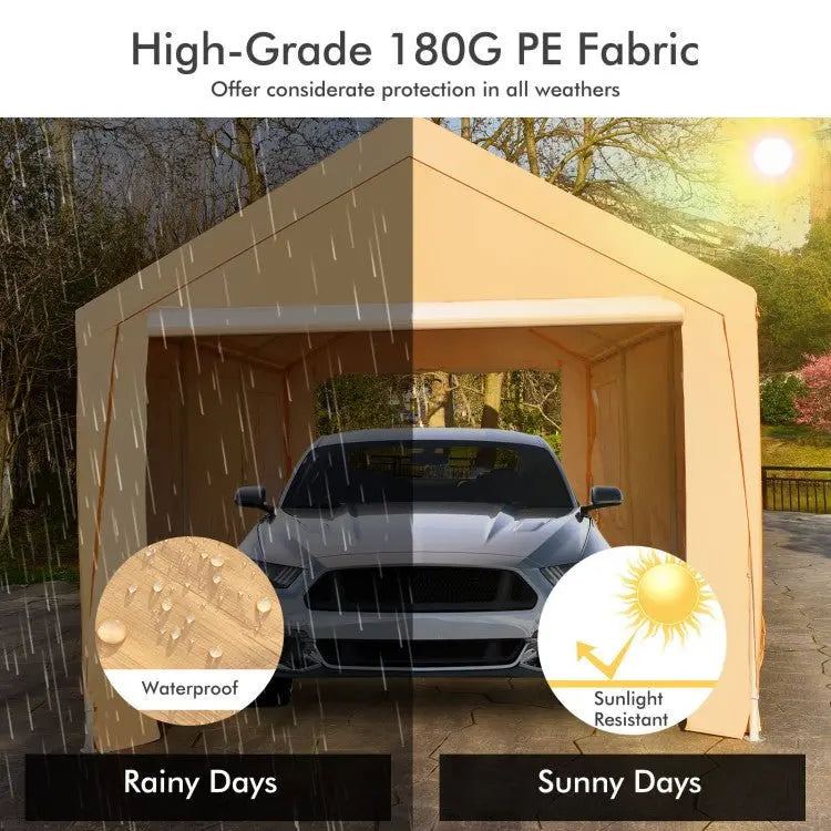 10×20 ft Steel Portable Carport ¨C Removable Sidewalls. Weather-Resistant Canopy