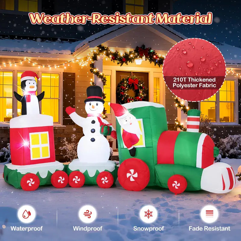 11.5-Foot Inflatable Christmas Train ¨C Festive Outdoor Decoration with Santa. Snowman &amp; Penguin Characters