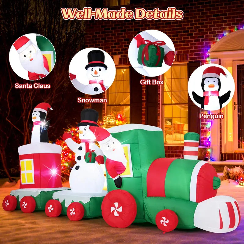 11.5-Foot Inflatable Christmas Train ¨C Festive Outdoor Decoration with Santa. Snowman &amp; Penguin Characters