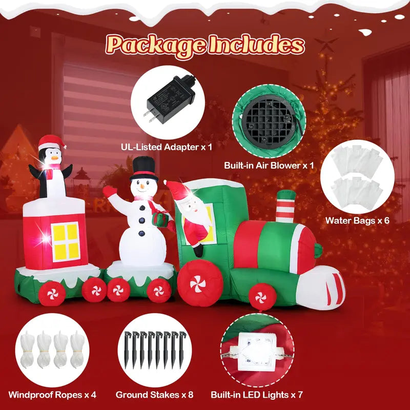 11.5-Foot Inflatable Christmas Train ¨C Festive Outdoor Decoration with Santa. Snowman &amp; Penguin Characters