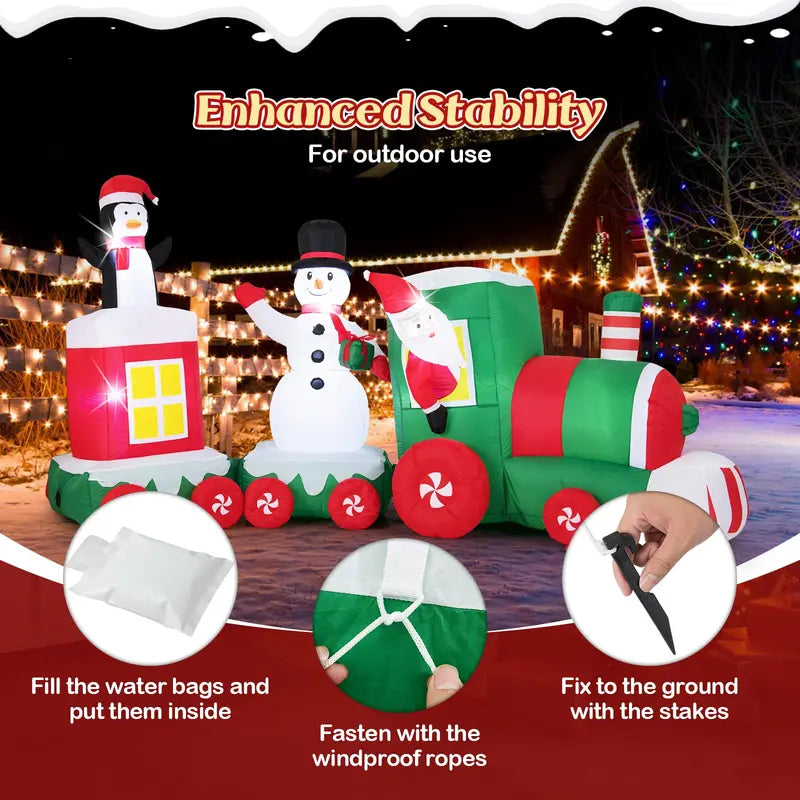 11.5-Foot Inflatable Christmas Train ¨C Festive Outdoor Decoration with Santa. Snowman &amp; Penguin Characters