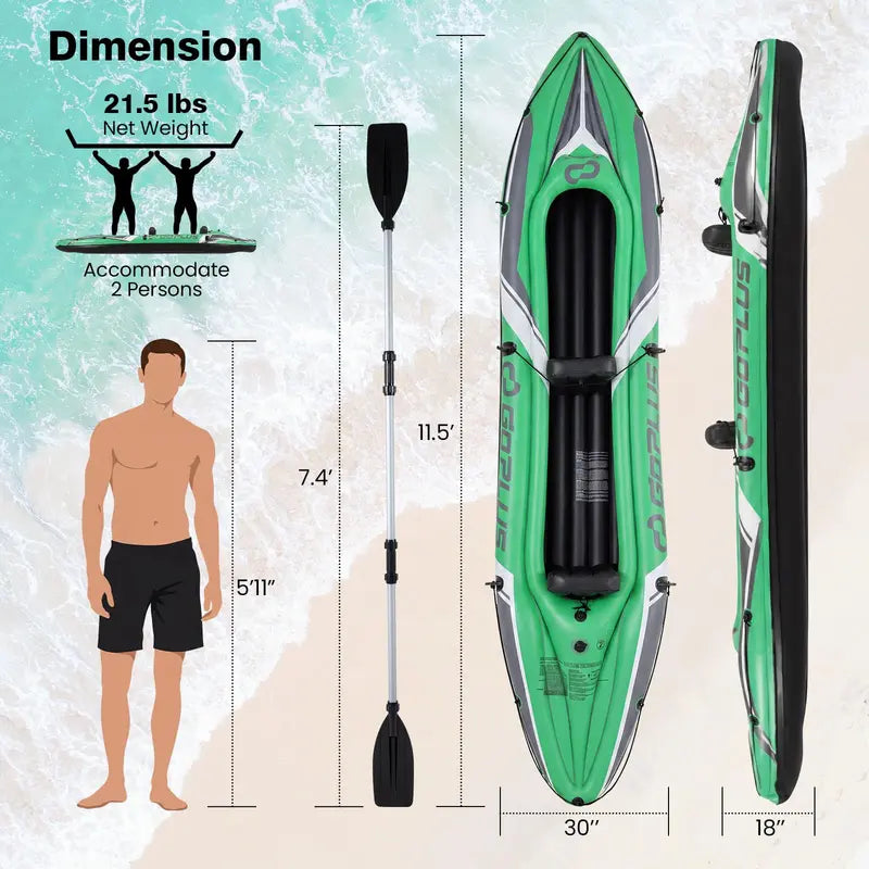 11.5-Foot Tandem Kayak for Adults ¨C Aluminum Paddles Included. Ideal for Lakes. Rivers & Fishing