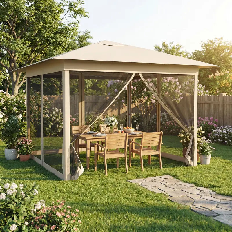 11.5¡ä x 11.5¡ä Pop-Up Gazebo Canopy Tent with Mesh Netting and One-Person Setup