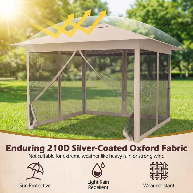11.5¡ä x 11.5¡ä Pop-Up Gazebo Canopy Tent with Mesh Netting and One-Person Setup