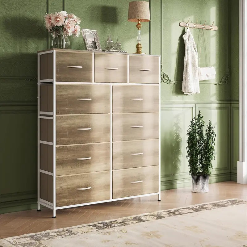 11-Bin Tall Fabric Storage Tower ¨C Steel-Frame Organizer Unit with Stackable Drawers & Soft Bins