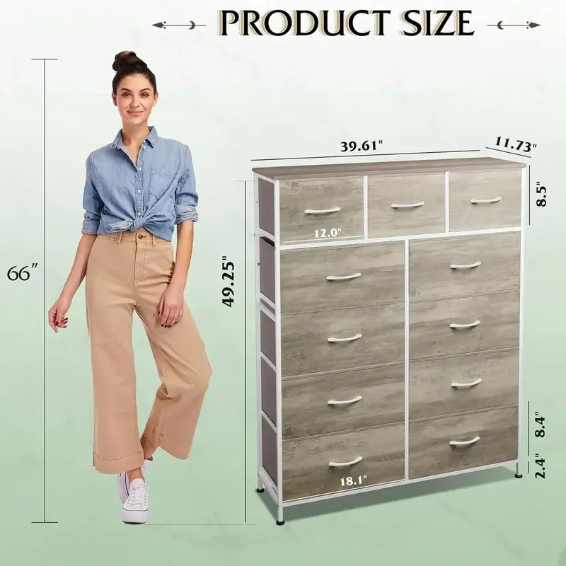 11-Bin Tall Fabric Storage Tower ¨C Steel-Frame Organizer Unit with Stackable Drawers & Soft Bins